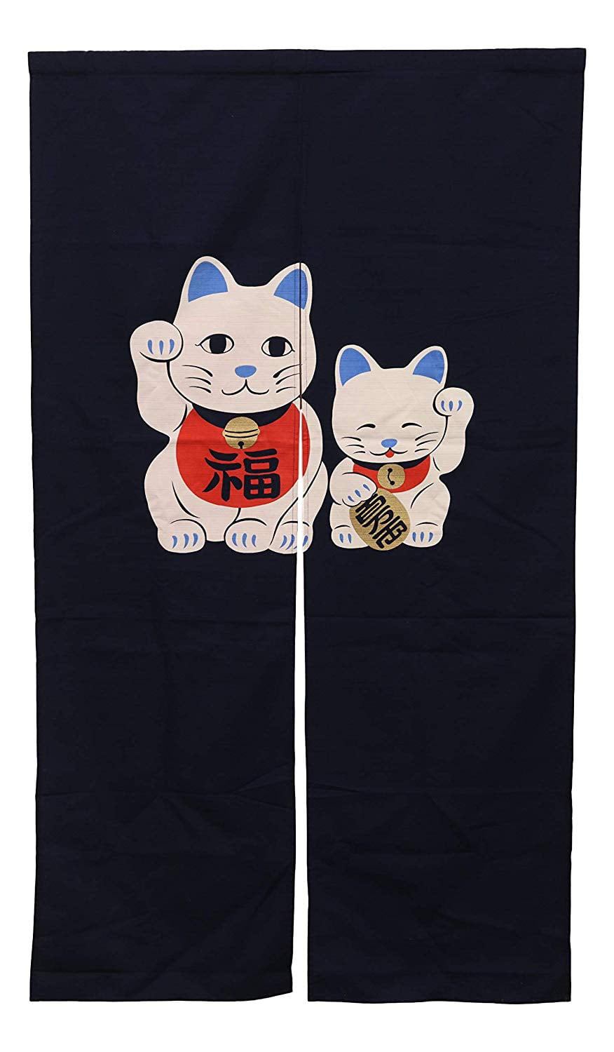 JAPANESE Noren Curtain NAVY MANEKINEKO HAPPY CAT  NEW MADE IN  JAPAN 85x90cm 