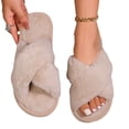 thumbnail image 2 of Zapatillas con apertura cruzada, primavera y otoño, hogar, antideslizante, fondo plano, estilo de pareja, zapatillas peludas simples de moda con punta abierta, 2 of 5