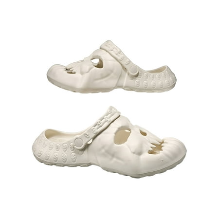 

UKAP Men Slide Sandals Closed Toe Beach Shoes Summer Clogs Skull Design Shower Sandal Mens Slip On Anti-Slip White 9.5-10.5