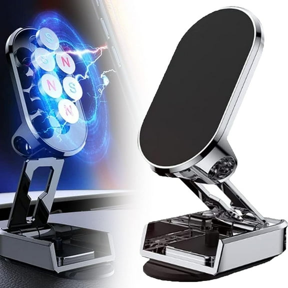 New Alloy Folding Magnetic Car Phone Holder, Strong Magnetic Folding Holder, Folding Magnetic Bracket for Car (1 pc Silver)