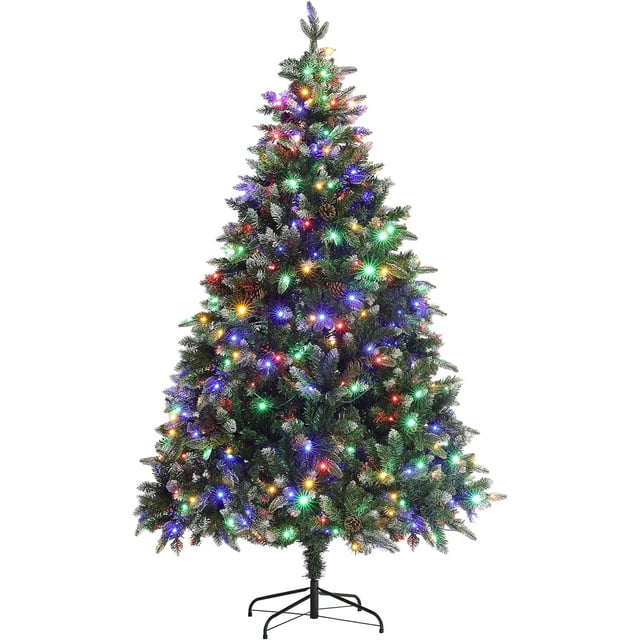 HOMCOM 6ft Artificial Prelit Christmas Tree with Dual Colour LED Light and 1078 Tips, Metal Stand, Hinged Xmas Tree for Home Office Holiday, Green