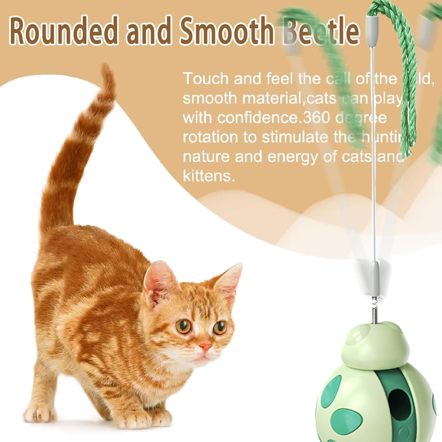 Interactive Cat Toys, Beetle Not Tumbler Design with Teasing Stick, Indoor Cat Toys, Snack Dispenser for Kittens Exercise and Boredom Relief, Feeding Pet Supplies