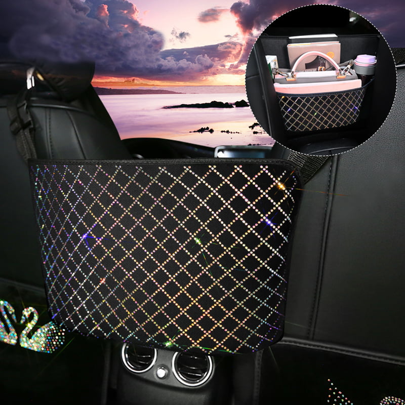 eing Bling Car Organizer,Seat Back Net Bag,Barrier of Backseat Pet Kids,Cargo Tissue Purse Holder,Driver Storage Netting Pouch with Crystal Little Star Diamonds,Black
