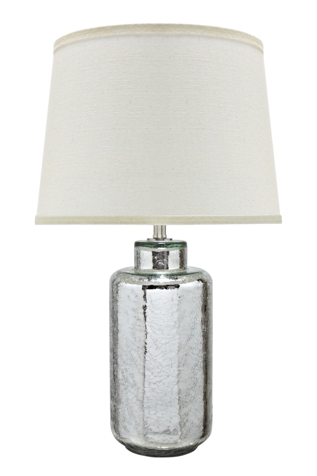 23" Antique Crackle Mercury Glass Table Lamp with Off-White Linen Shade