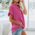 thumbnail image 5 of Kagetolytai Womens Tops Womens Short Sleeve Shirts Solid Color Casua Button Down Blouse Tops With Chest Pocket Summer Tops for Women 2024 Hot Pink S, 5 of 6