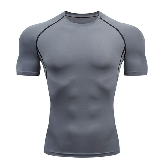 Camisas de compresión de manga corta Cool Dry para hombre, camisetas deportivas, camisetas de entrenamiento atlético, gris M YUNYI BRAND Deportes
