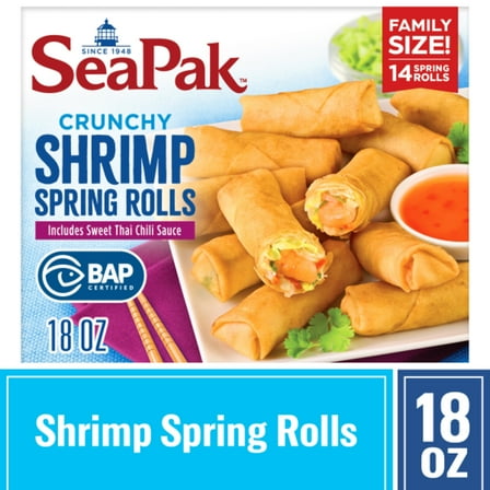 SeaPak Shrimp Spring Rolls with Sweet Thai Chili Sauce, 18 oz, BAP Certified (Frozen Seafood)
