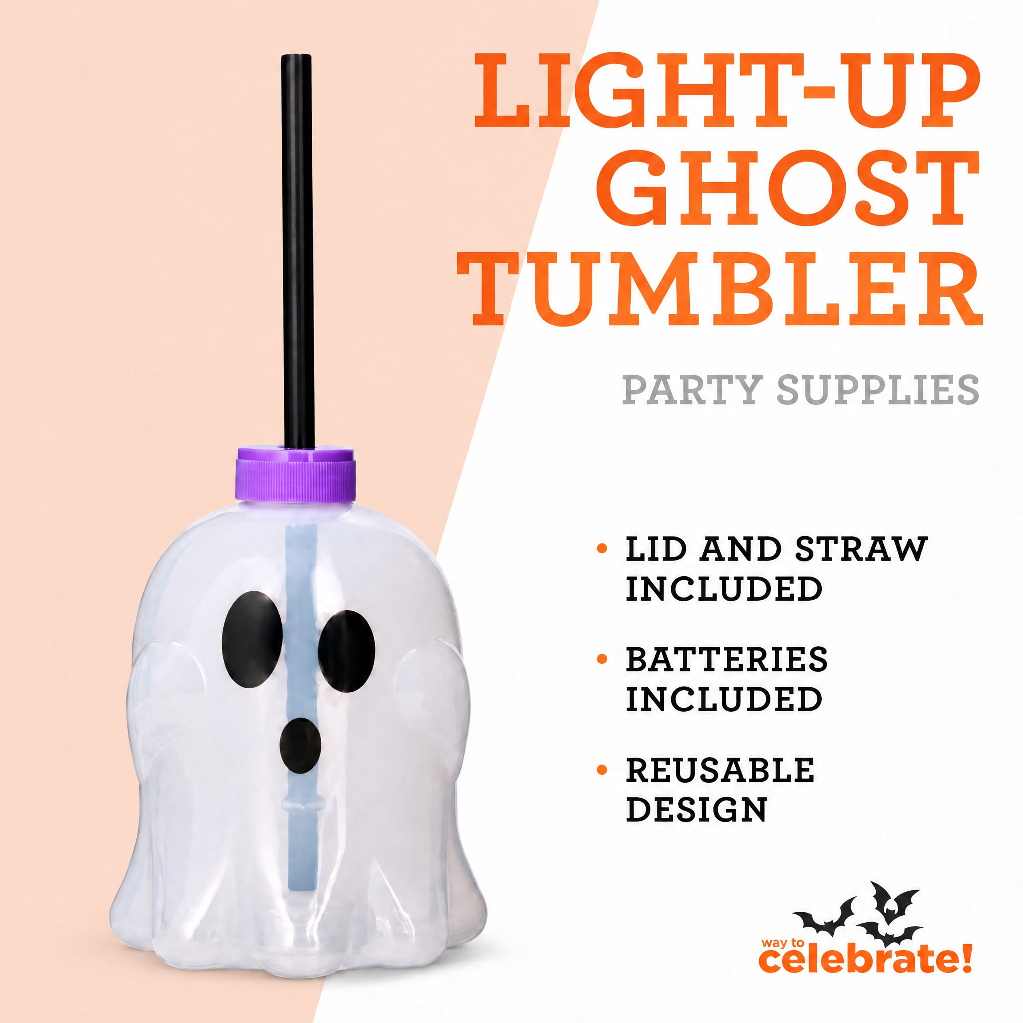 Light-Up Ghost Tumbler, Multicolor, 15.9 oz, Halloween by Way To Celebrate