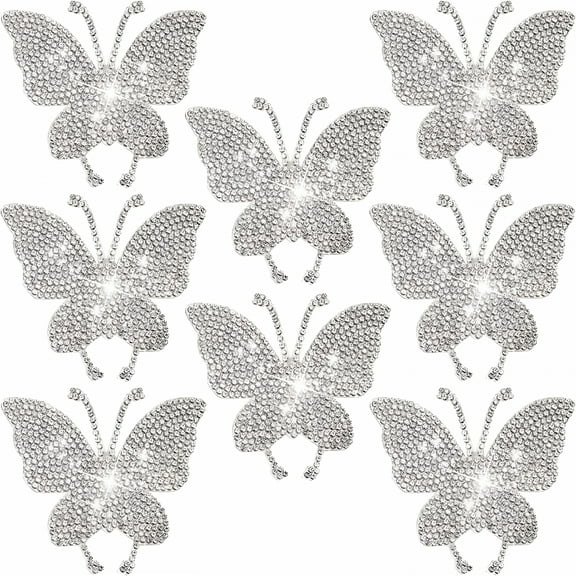 DESIGNICE 8Pcs Crystal Stickers for Cars, Bling Rhinestone Paw Decals, Bulk Crystal Stickers Suitable for Women Car Bumper Window Laptops Decoration (Butterfly)
