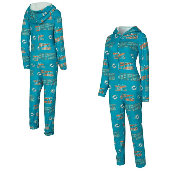 Women's Concepts Sport  Aqua Miami Dolphins Roadway Allover Print Microfleece Full-Zip Union Suit