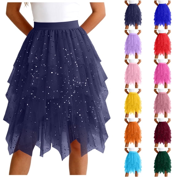 GEWSEY Tulle Skirts for Women, Puffy Skirt Asymmetrical Midi Length Ruffled Tutu Layered Mesh Fairy Skirt (Purple, M)