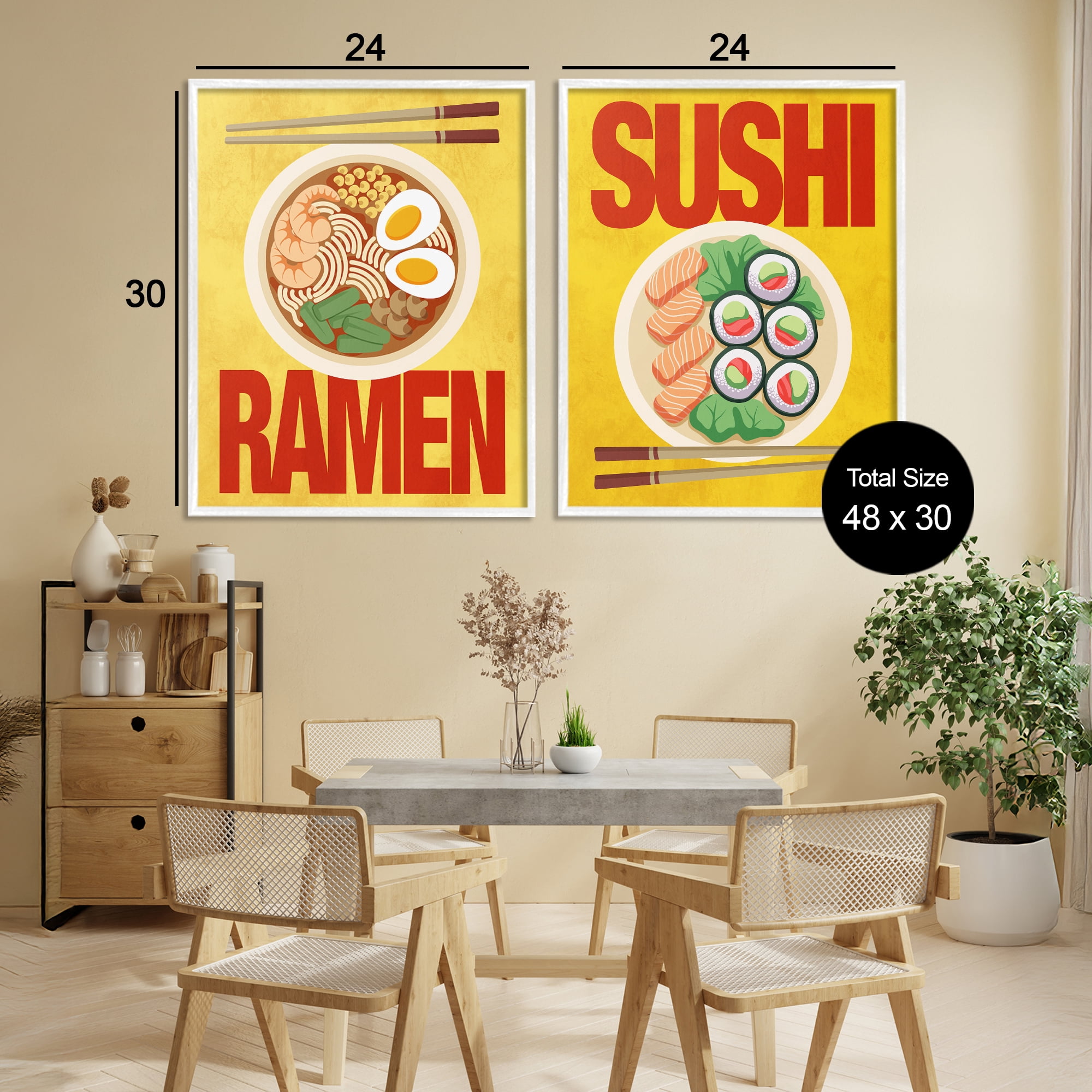Stupell Industries Ramen & Sushi Japanese Cuisine 2 Piece White Framed Giclee Art Set, design by Marcus Prime
