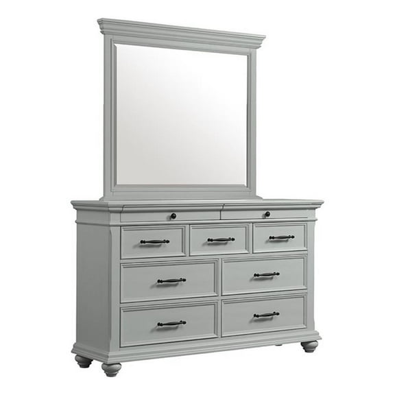 Pemberly Row Transitional 9-Drawer Dresser with Mirror in Gray