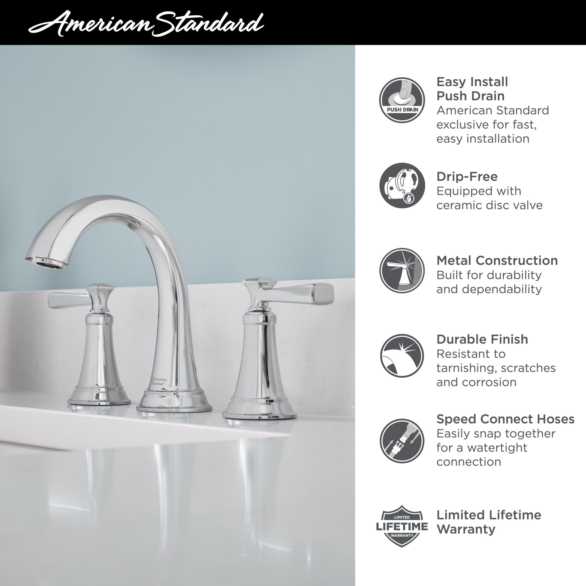American Standard 7617.807 Glenmere 1.2 GPM Widespread Bathroom Faucet - Chrome
