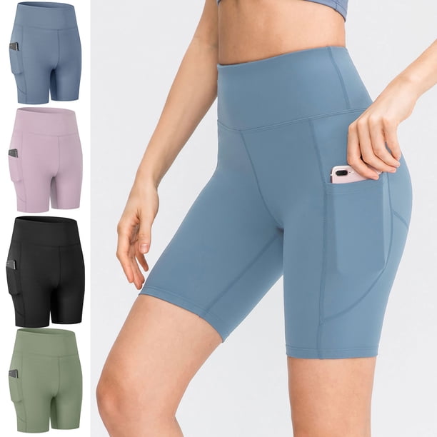 Pantalones cortos de yoga para mujer con bolsillos Cintura alta Medias deportivas Estiramiento