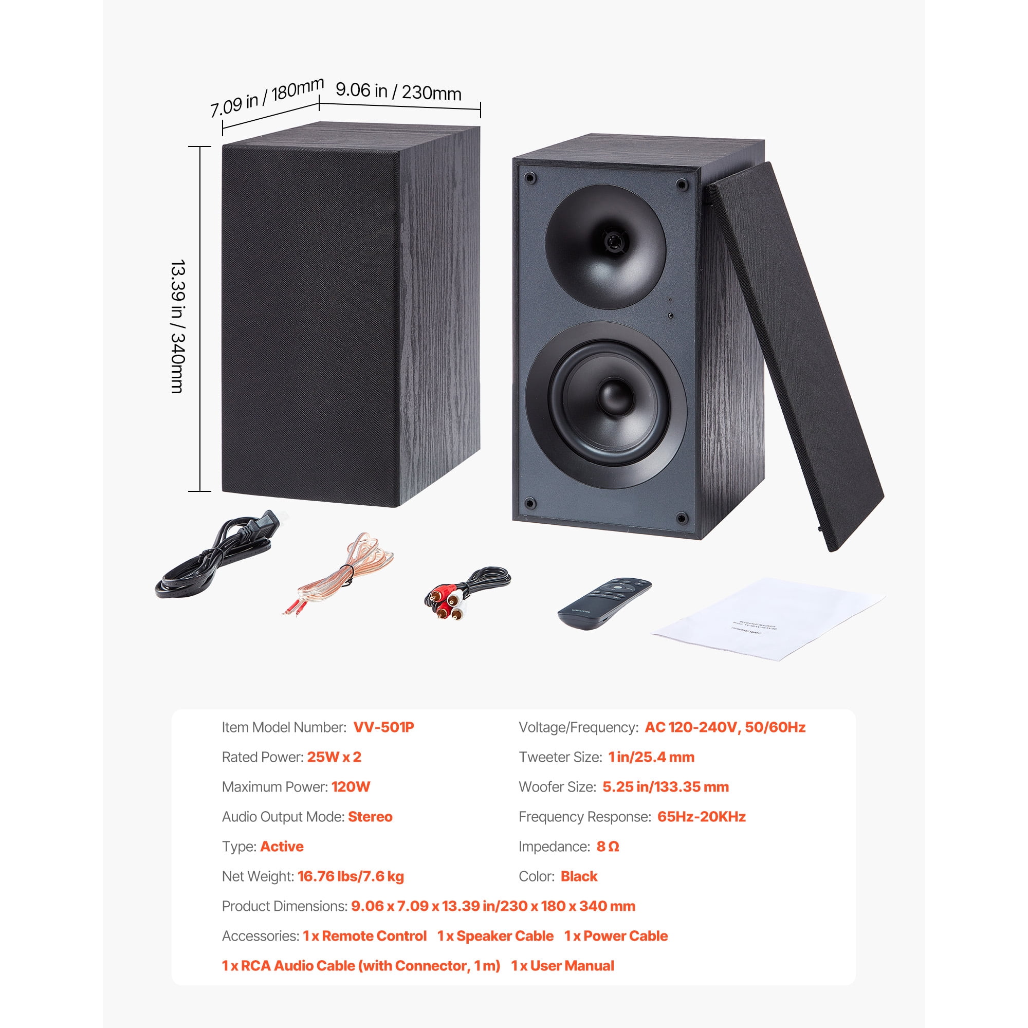 KFFKFF Powered Bookshelf Speakers, 25W x 2, Active Studio Monitor with 5.25-Inch Woofer, Bluetooth/RCA/Coaxial/Optical/USB/Subwoofer Support, Wooden Cabinet, Compatible with Turntables, PCs, and More