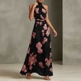 thumbnail image 4 of Erwazi Summer Dresses for Women Halter Sleeveless Floral Print Waist Slim Flowy Maxi Beach Vacation Dress, 4 of 5