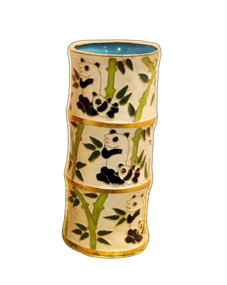 Jademarket Hongkong Cloisonne Panda Brush Vase White