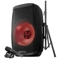 Gemini AS Series Bluetooth Multi-LED Portable PA Speaker Kit with Stand and Wired Microphone, Black, AS-2115BT-LT-PKPT