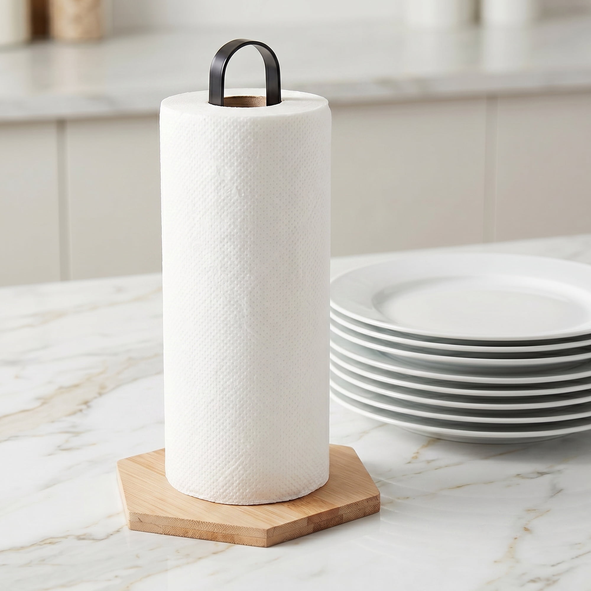 Unique Bargains Paper Towel Holder Countertop Non Slip Base Dispenser Black C 10.2x6.3inch