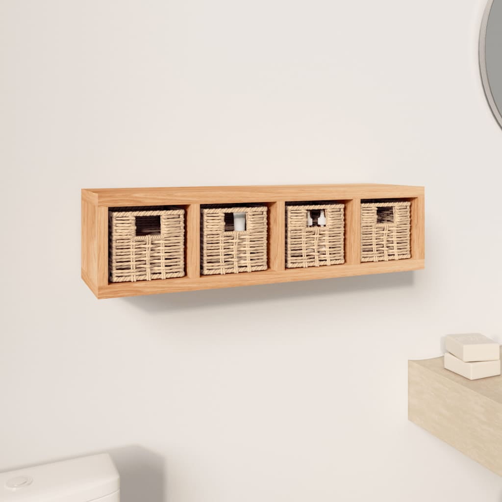 vidaXL Wall Shelf with Baskets 24.4"x7.1"x6.3" Solid Wood Walnut