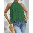 thumbnail image 4 of Women'S Layered Ruffle Hem Sleeveless Halter Chiffon Blouse Flowy Tank Tops Green L, 4 of 8