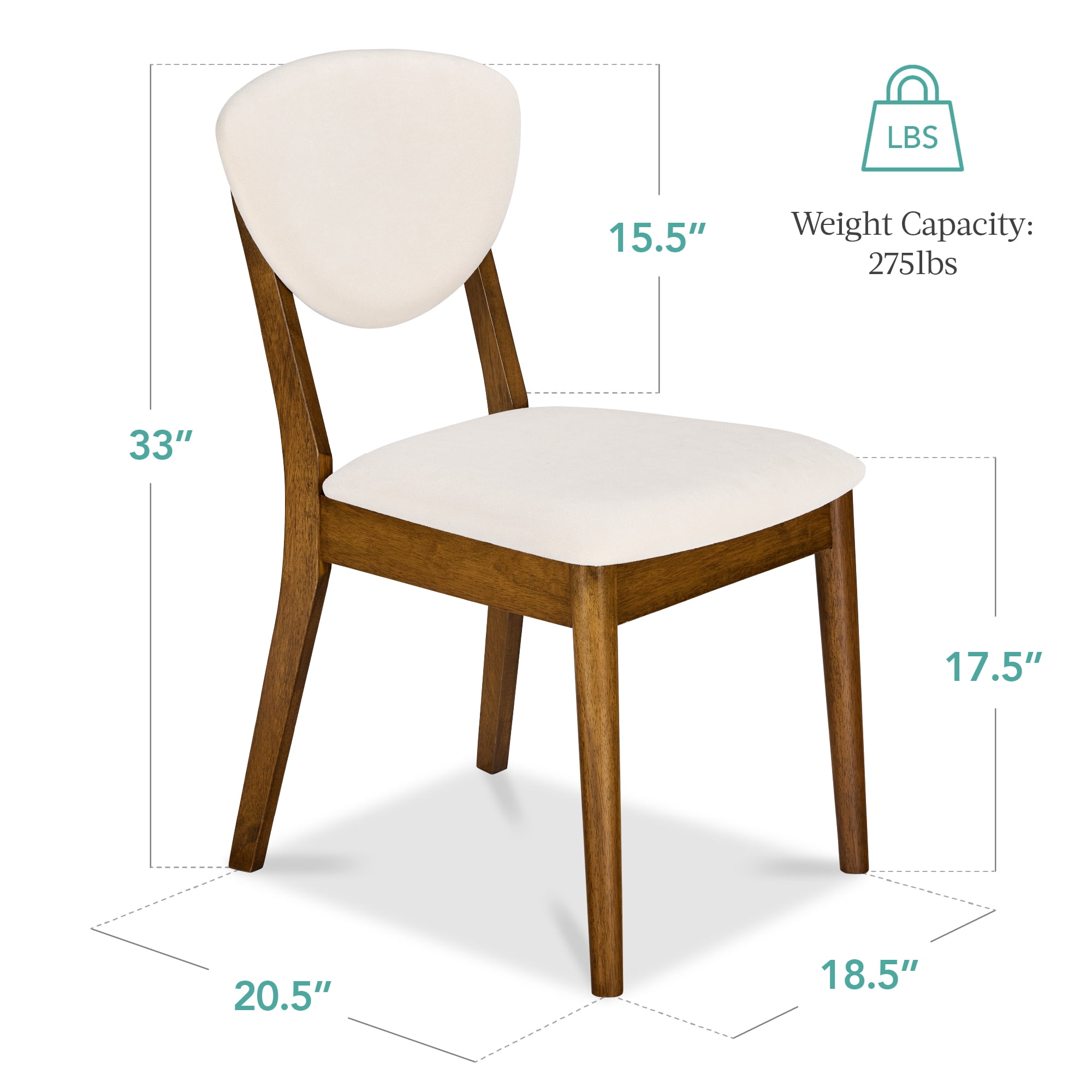 Best Choice Products Set of 4 Wooden Dining Chairs, Wood Modern Farmhouse Upholstered Chairs - Walnut/Cream