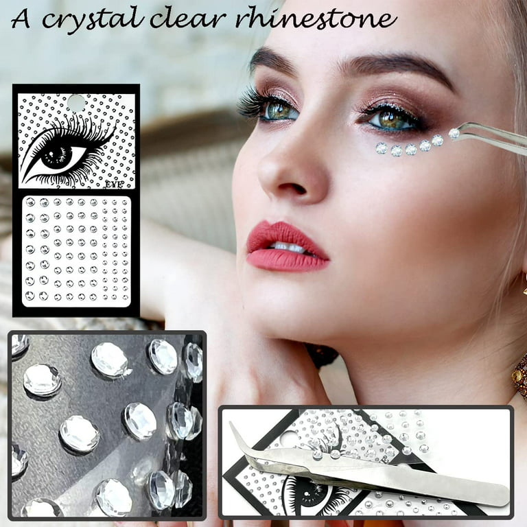 2 Sheets Face Gems Eye Jewels with Tweezers, Acrylic Rhinestone Stickers  Self Adhesive Face Crystals for Makeup, Pearl Nail Body Gems Stick on for  Women 