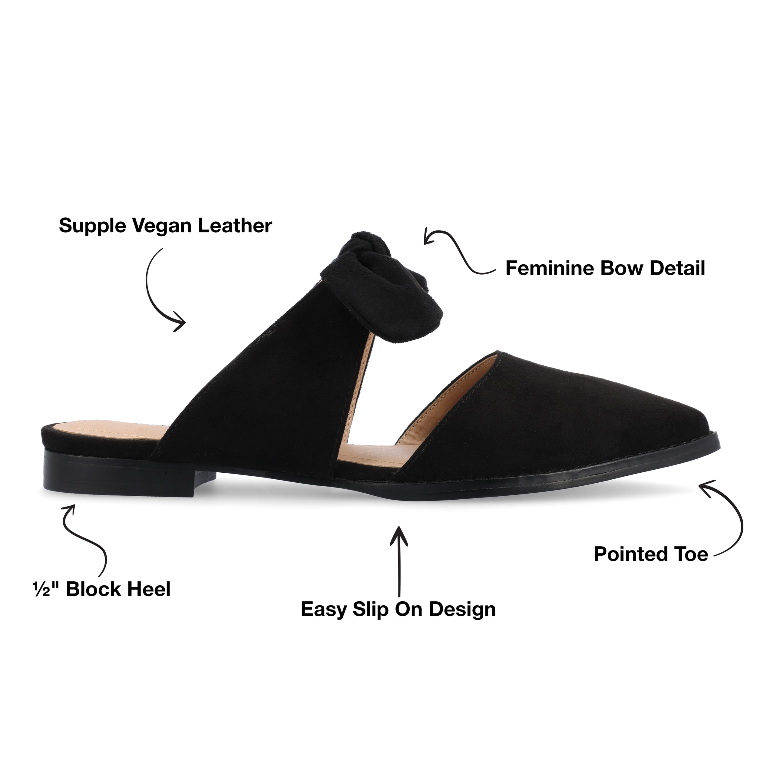 Journee Womens Telulah Narrow Width Slip On Pointed Toe Mule Flats