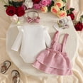 thumbnail image 6 of YDFCWXW Newborn Infant Girls Clothes Set Ruffle Top Plaid Overall Dress with Bow Headband 0-18M (Pink, 3-6 Months), 6 of 9