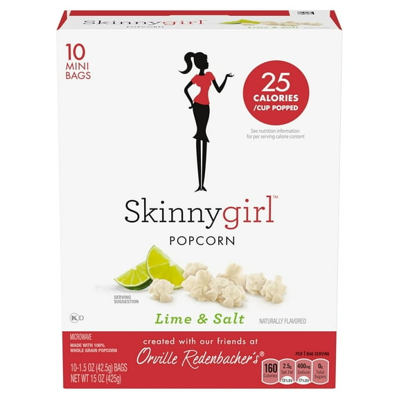 Orville Redenbacher’s Skinnygirl Microwave Popcorn, Lime and Salt Popcorn Mini Bags, 4g Fiber Per Serving, Movie Night Supplies, 1.5 oz., 10-Count ( Pack of 2 )