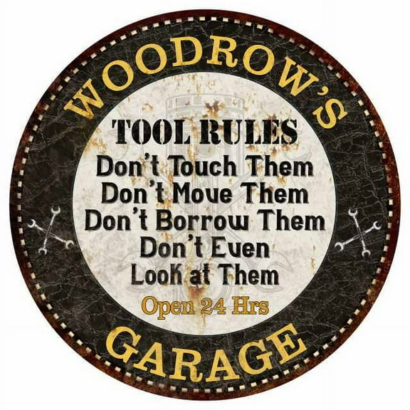 WOODROW'S Garage Rules 14" Round Metal Sign Garage Bar Wall Decor 100140013456