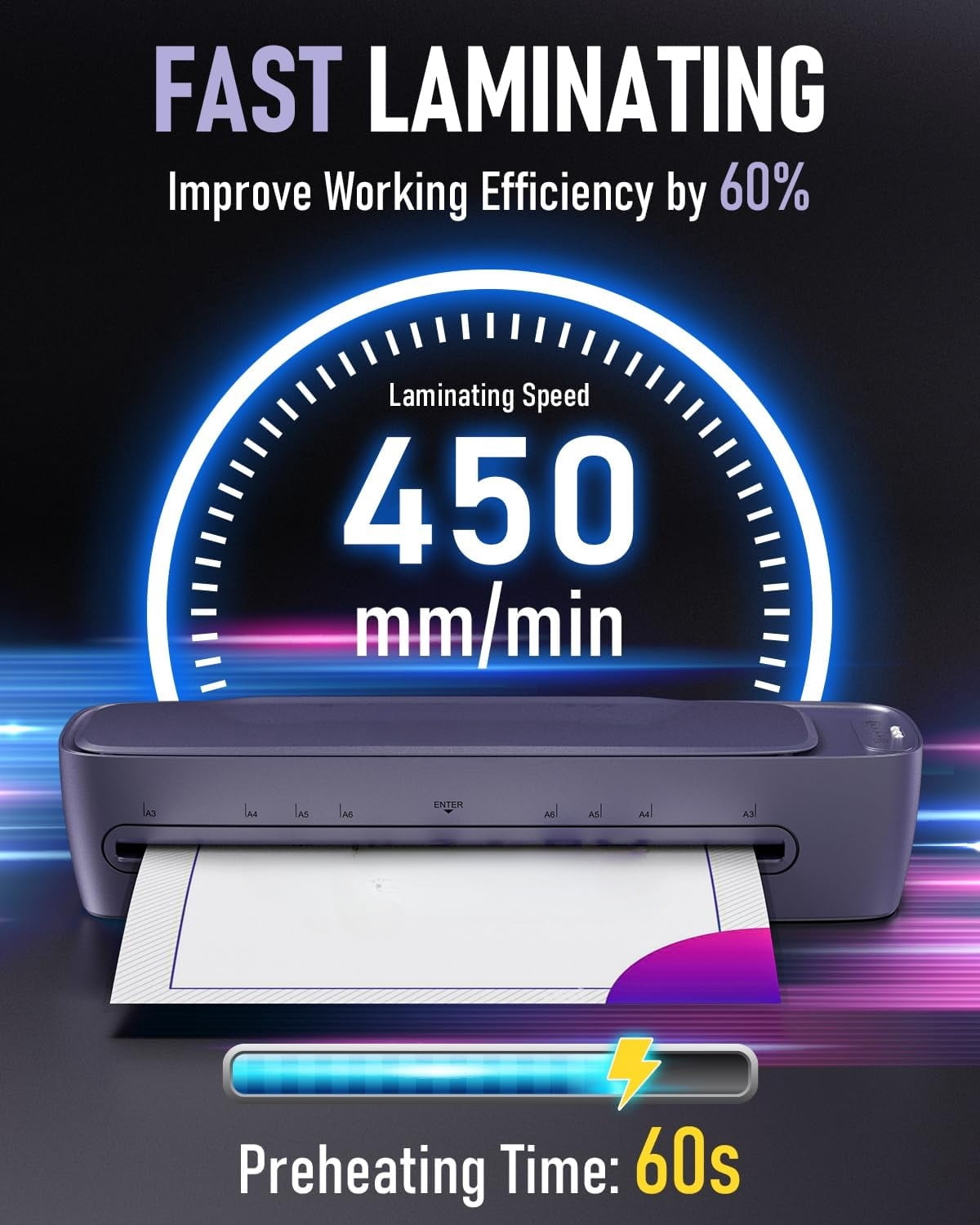 Laminator 13 inch wide hot and cold A3 laminator, 60 seconds preheating anti-jam laminator 11x17