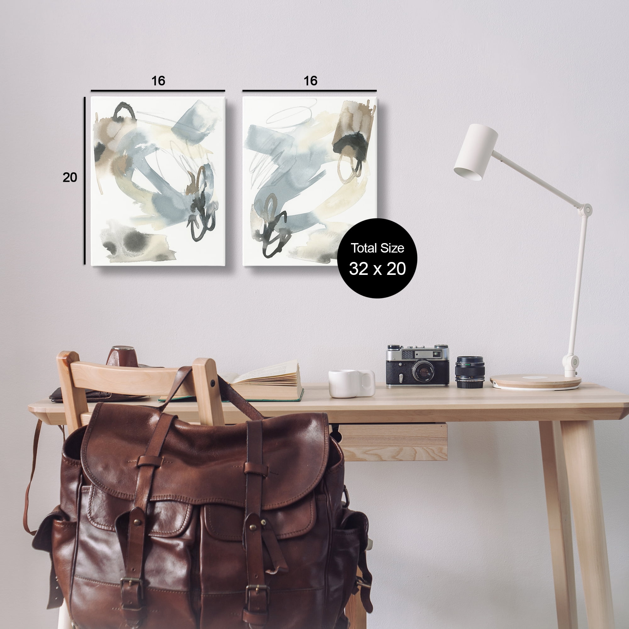 Stupell Industries Abstract Gray Brown Watercolor Abstract Painting Wrapped Canvas Art Print Wall Art, 16 x 20, Set of 2
