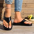 thumbnail image 5 of Rokment Platform Flip Flops Dress Sandals for Women 2026 Fashion Casual Leather Thick Sole Cushioned Slip on Thongs Beach Summer Comfort Walking Flat Slippers Black Size 8, 5 of 9