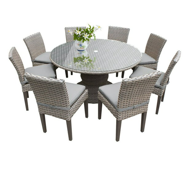 Tk Classics Oasis 9 Piece 60 Round, Glass Top Outdoor Dining Table Set
