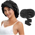 thumbnail image 1 of wonima11 Silk Satin Bonnet for Sleeping, Sleep Cap with Elastic Tie, Curly Hair Wrap Cap for Women, Silky Night Accessories (Color-3 Black), 1 of 1
