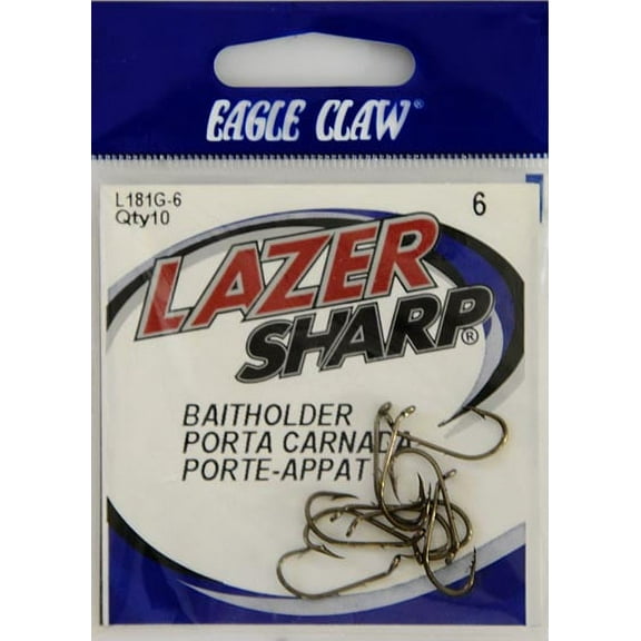 Eagle Claw Lazer Sharp Baitholder Down Eye Offset Fishing Hook, Bronze