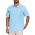 thumbnail image 4 of INSPIRE CHIC Men's Solid Short Sleeve Button Down Chest Pockets Linen Shirt 3XL Light Blue, 4 of 6