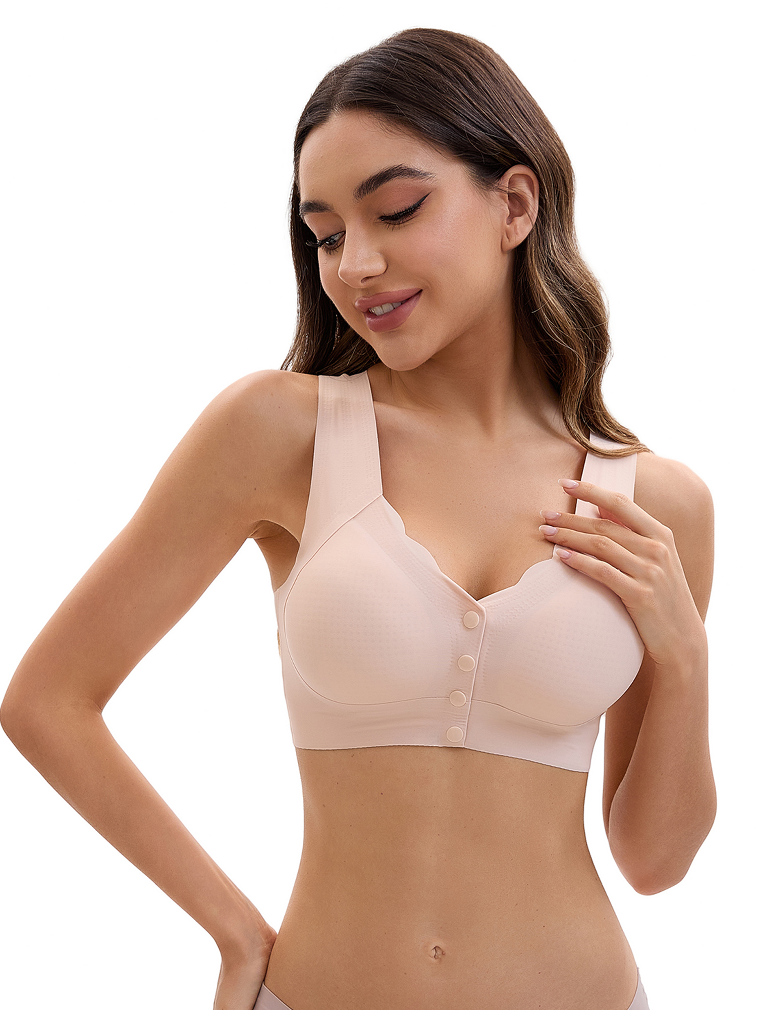 Unique Bargains Women's Vest Wirefree Wave Trim U Back Soft Bras 4X-Large Beige