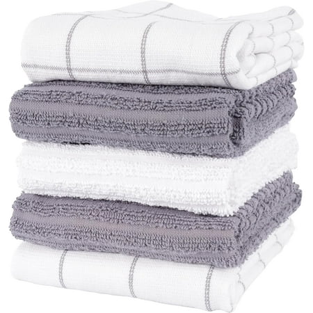 KAF Home Dual Purpose Cotton Kitchen Hand Towels Reversible 16" x 28" Gray 5-Pack