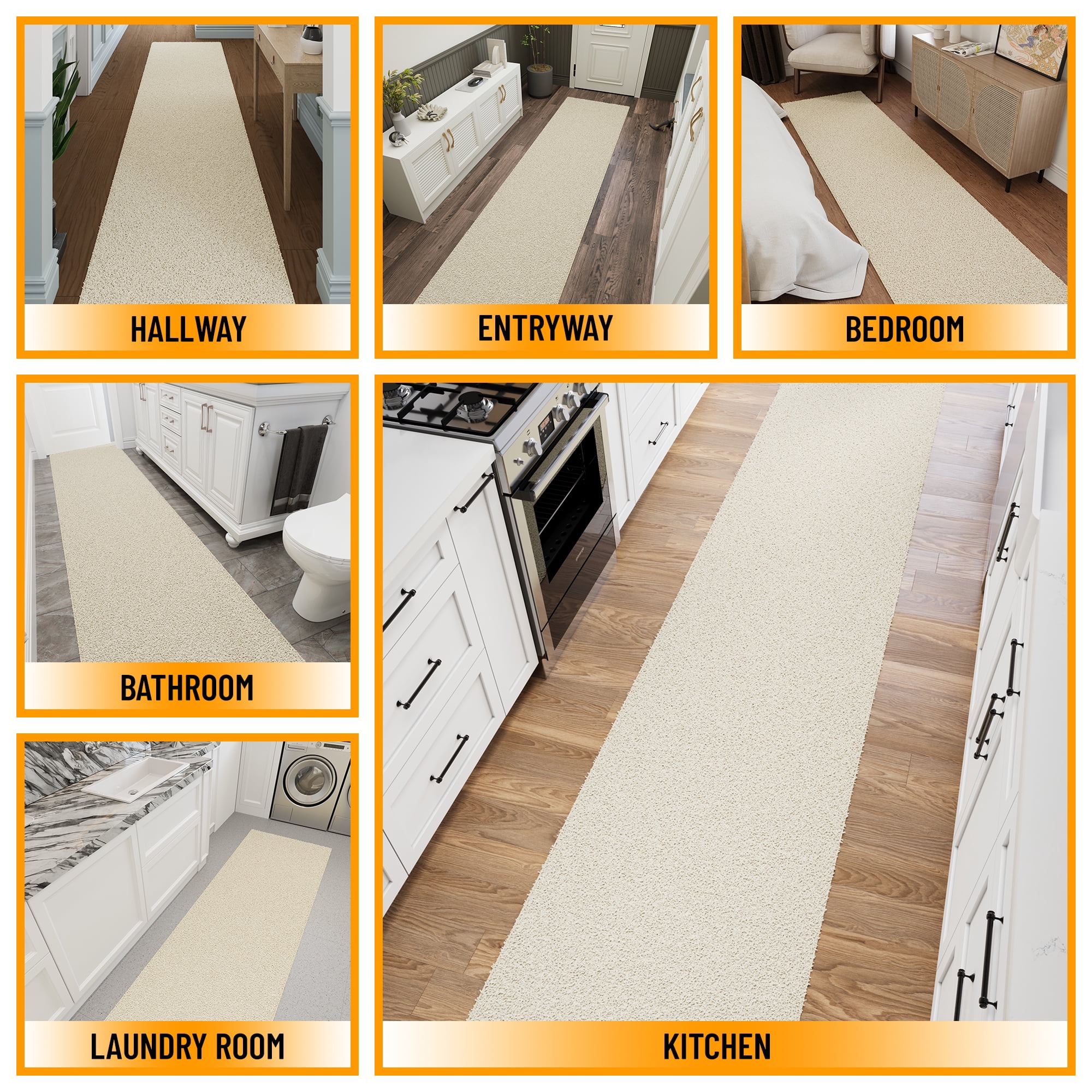 Ottomanson 3x6 Non-Slip Shag Runner Rug Plush Carpet for Bedrooms & Hallways, 3' x 6', Cream