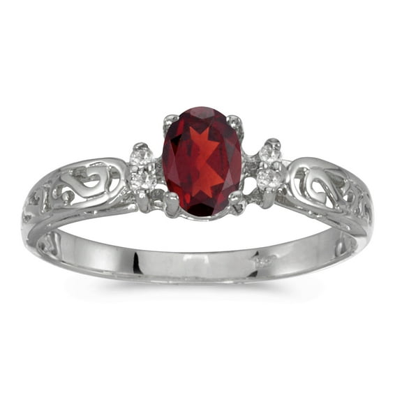 10k White Gold Oval Garnet And Diamond Ring