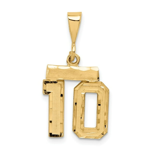 Real 14kt Yellow Gold Small Diamond-cut Number 10 Charm Pendant; for Adults and Teens; for Women and Men