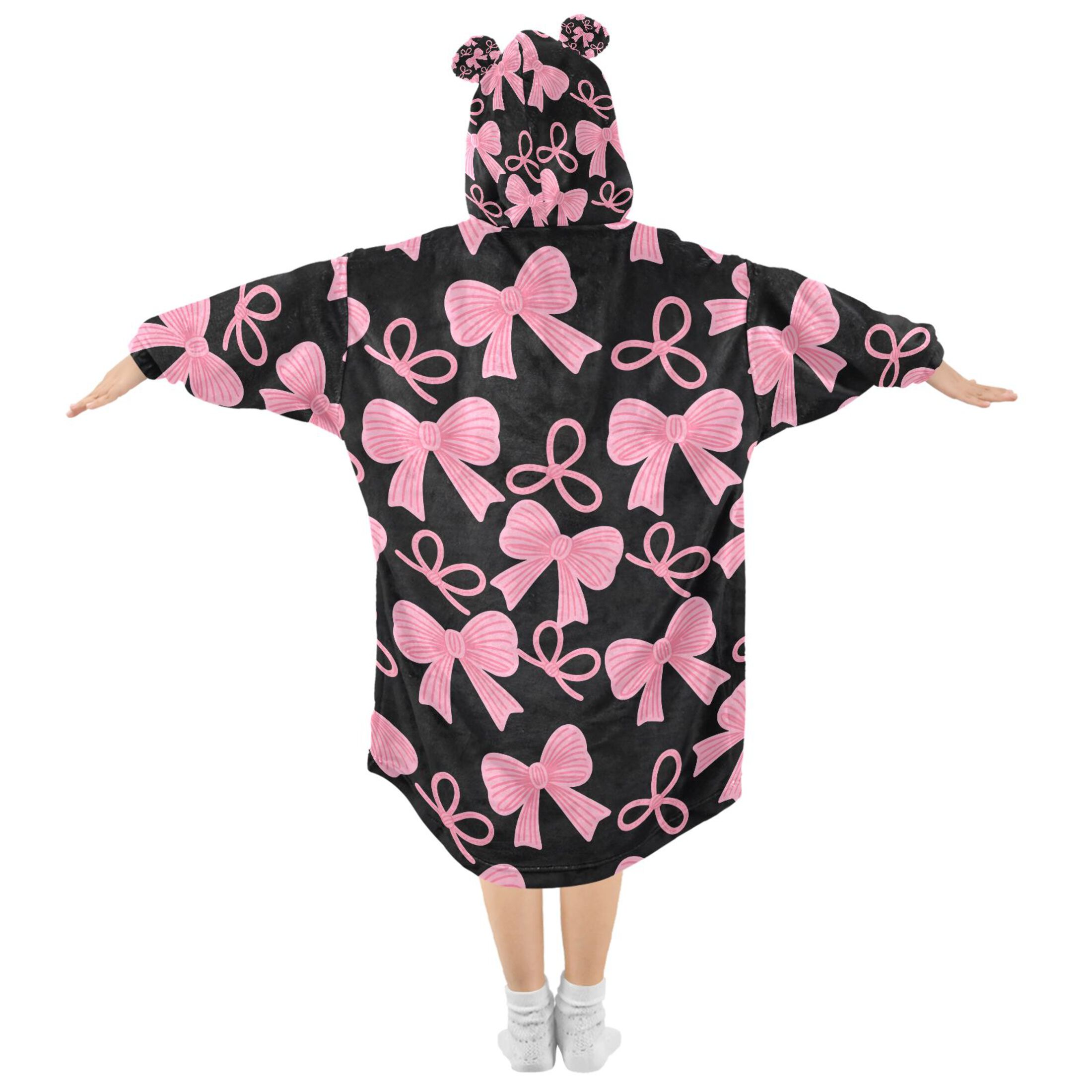 joogoo Wearable Blanket Hoodie for Pink Bows Flannel Sherpa Pocket 3-14 YR S
