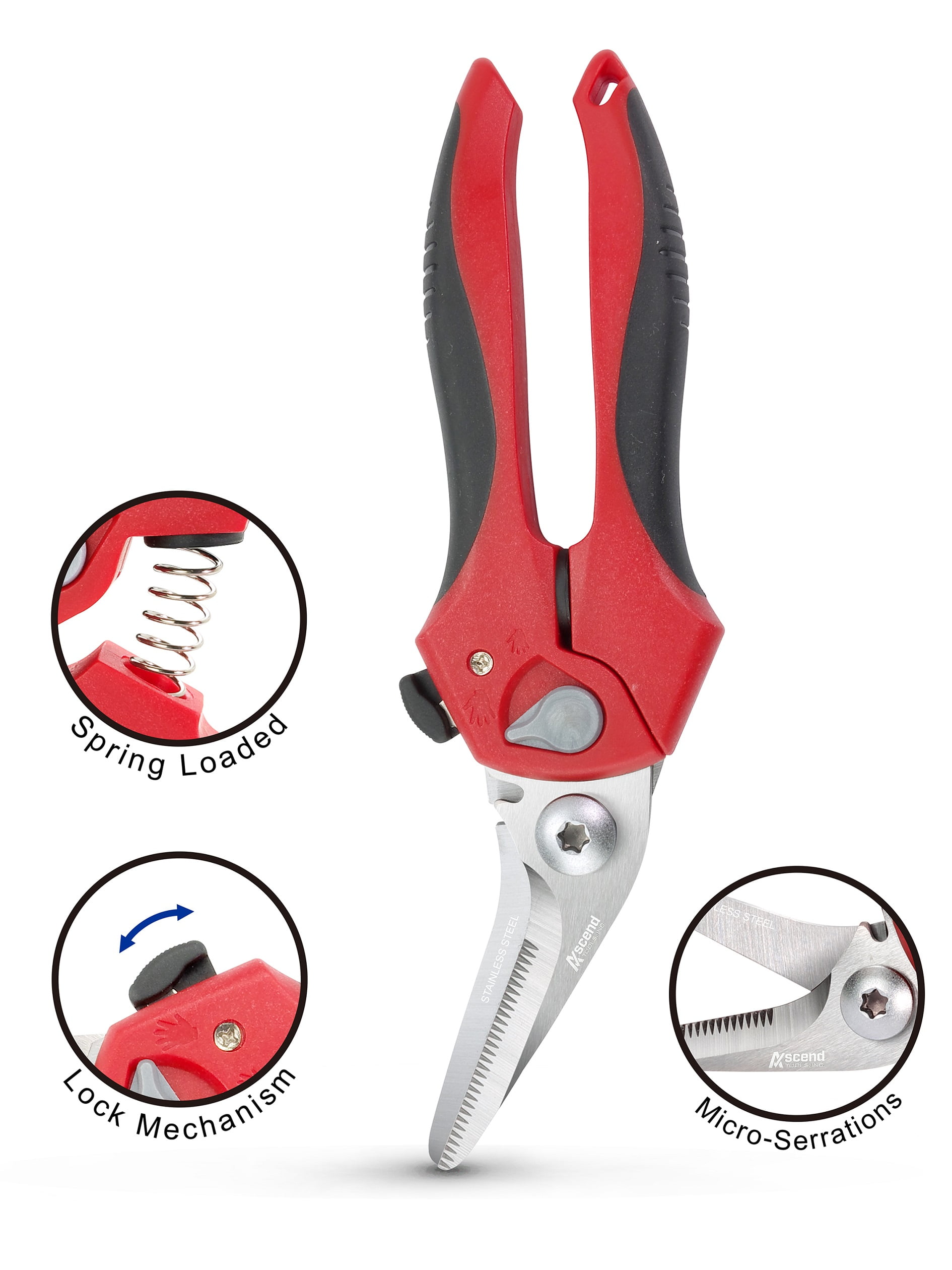 Ascend Tools 8 inch Heavy Duty Professional Spring Loaded Multipurpose Angled Edge Shears