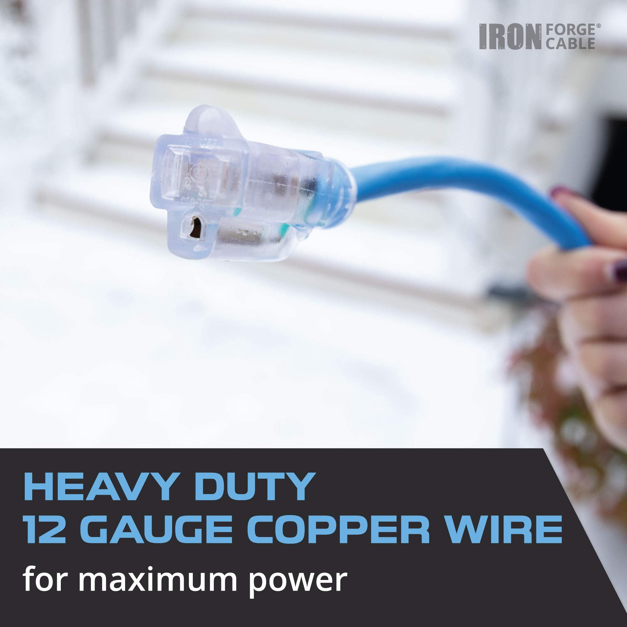 Iron Forge Cable 10 Ft All-Weather Extension Cord for Outdoor & Indoor Use - 12/3 SJEOW Lighted 3 Prong Extension Cord - for Cold & Hot Temperatures