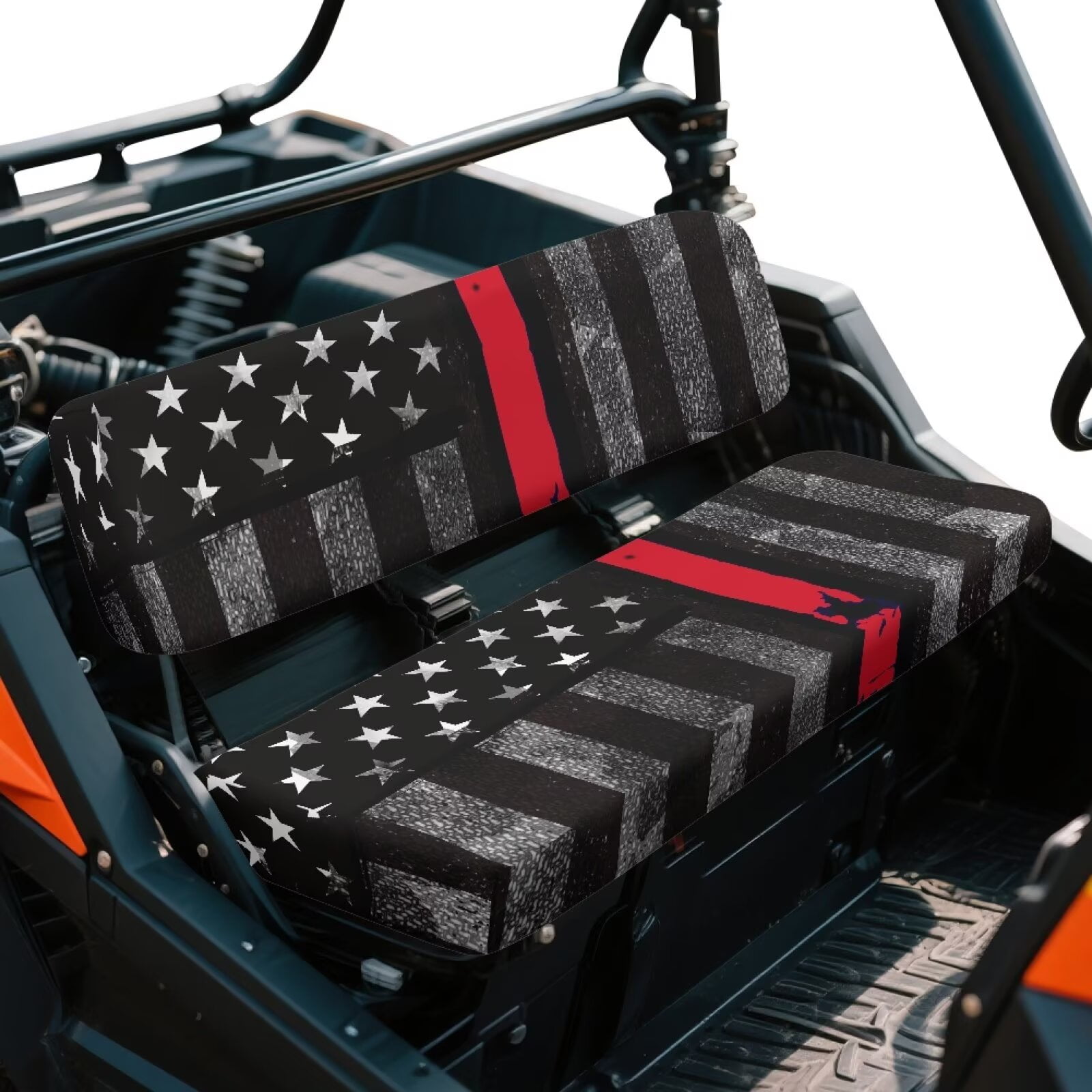 Uorisanigo UTV Seat Cover for Mule Seats Accessories Parts, Elastic Front Bench Seat Cushion Fit for Kawasaki Mule 4010 4x4 FE 2025 2023 2022 2021(American Honoring Firefighter Flag)