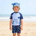 thumbnail image 2 of HXWCHs Boys Swim Trunks Mesh Liner Adorable Boys Swim Set Short Sleeve Rash Guard Tee with Trunks and Matching Bottoms for Kids Beach Pool 6-7 Years Blue, 2 of 7