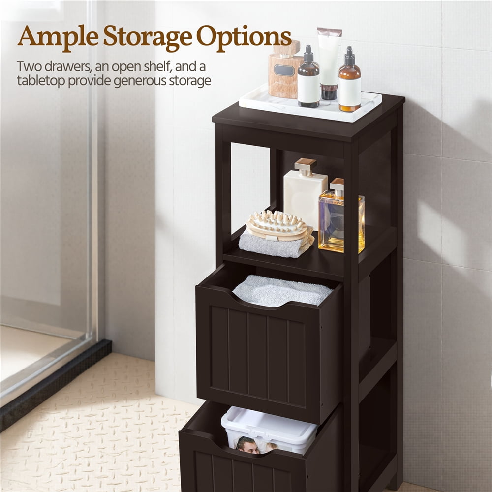 Yaheetech Bathroom Floor Cabinet with 2 Drawers, Free-Standing Side Storage Organizer with 1 Shelf, Wooden Multifunctional Rack Stand, Espresso